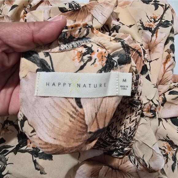 Happy X Nature Smocked Shift Dress Size Medium In Blush Floral Hibiscuos - Picture 7 of 10